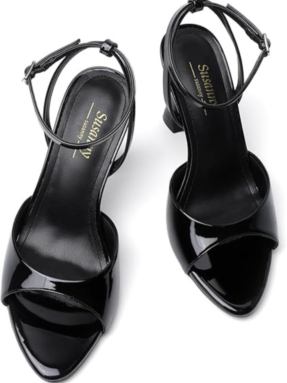 High Heels for Women Pointed Open Toe Strappy Chunky Block Heels Ankle Strap St